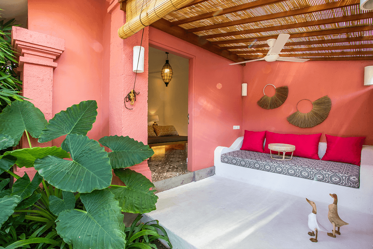 PinkPrivate Sanur boutique hotel exterior with tropical architecture